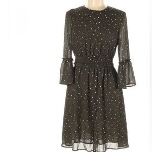 H&M bell sleeve black dress with black and white polka dots size 4
